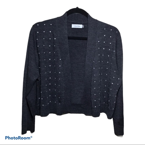 Calvin Klein Dark Gray Crop Sweater Cardigan - Picture 2 of 4